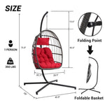 ZUN Outdoor Garden Rattan Egg Swing Chair Hanging Chair PE Chair Red Cushion W874126287