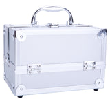 ZUN SM-2176 Aluminum Makeup Train Case Jewelry Box Cosmetic Organizer with Mirror 9"x6"x6" Silver 05418459