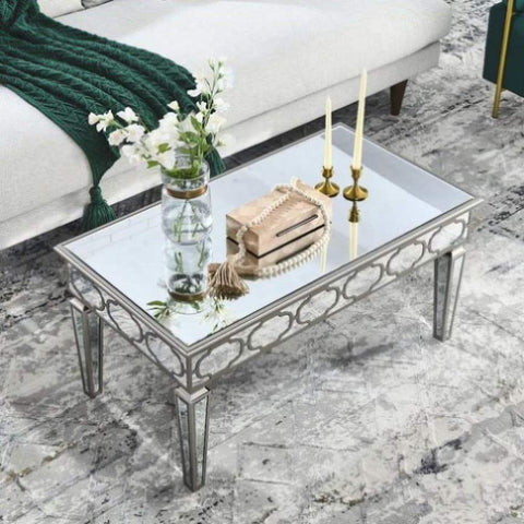 ZUN Elegant shiny silver mirror coffee table, cocktail table W100540564