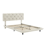 ZUN Full Size Upholstered Bed with Light Stripe, Floating Platform Bed, Linen Fabric,Beige WF315910AAA