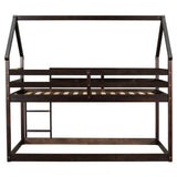 ZUN Twin over Twin Loft Bed with Roof Design, Safety Guardrail, Ladder, Espresso W50446269