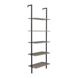 ZUN 5-Shelf Wood Ladder Bookcase with Metal Frame, Industrial 5-Tier Modern Ladder Shelf Wood 77969360