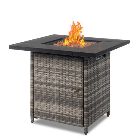 ZUN 28-Inch Fire Table,50000 BTU Gas Firepit with Volcanic Stone Black 53574282