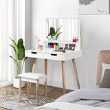 ZUN Wooden Mirror Vanity Desk Makeup Table,White GLD18067WH