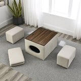 ZUN [Video] Welike 25"W Modern design hollow storage ottoman, upholstery, coffee table, two small W83456978