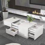 ZUN ON-TREND Extendable Coffee Table with 4 Drawers, Rectangle Cocktail Table with Hidden Storage WF303590AAK