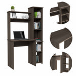 ZUN Marston 6-Shelf Writing Desk with Built-in Bookcase Smokey Oak B06280292