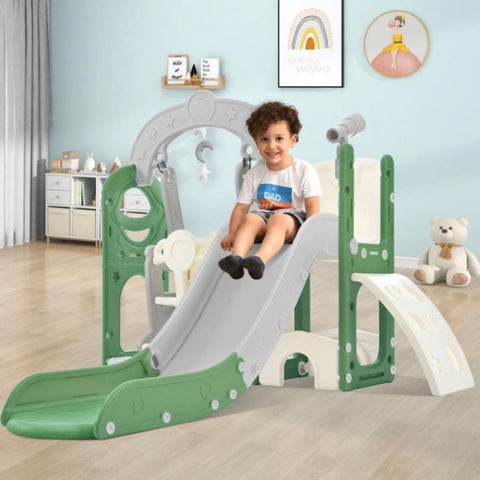 ZUN Toddler Slide and Swing Set 5 in 1, Kids Playground Climber Slide Playset with Telescope, PP321359AAF
