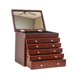 ZUN Large Jewelry Organizer Wooden Storage Box 6 Layers Case with 5 Drawers, Brown 17065798