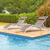 ZUN Pool Lounge Chairs Set of 3, Adjustable Aluminum Outdoor Chaise Lounge Chairs with Metal Side Table, W1859109833