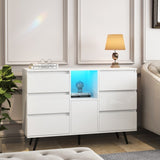 ZUN Living Room Sideboard Storage Cabinet White High Gloss with LED Light, Modern Kitchen Unit Cupboard W132166385