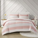 ZUN Cotton Cabana Stripe Reversible Comforter Set with Rainbow Reverse B035100405