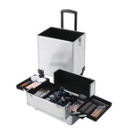 ZUN 4-in-1 Draw-bar Style Interchangeable Aluminum Rolling Makeup Case Silver 59019860