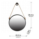 ZUN 29.5" in On-trend Hanging Round Mirror with Black Framed and with Rope Strap Contemporary Industrial W2078124368