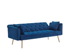 ZUN Velvet Futon Sofa Bed with Metal Legs & 2 Pillows W2272P143368