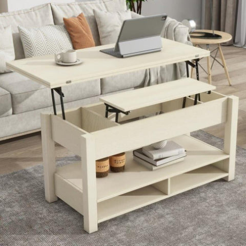 ZUN ON-TREND Lift Top Coffee Table, Multi-Functional Coffee Table with Open Shelves, WF314404AAK