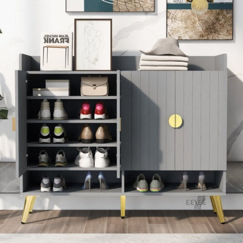 ZUN U-Can Shoe Cabinet with Doors, 11-Tier Shoe Storage Cabinet with Adjustable Shelves, Modern Wooden WF309200AAE