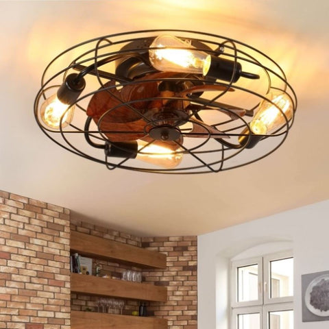 ZUN Caged Ceiling Fan With Light, 20'' farmhouse Low Profile Ceiling fan Lights With Remote Control, W2312141750