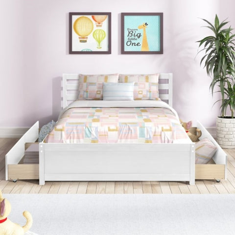 ZUN Full Size Wood Platform Bed Frame with 4 Storage Drawers and Headboard of White Color for All Ages W69738853