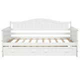 ZUN Twin Wooden Daybed with Trundle Bed, Sofa Bed for Bedroom Living Room,White WF192861AAK