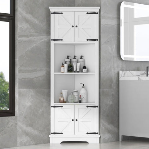 ZUN Tall Bathroom Storage Cabinet, Corner Cabinet with Doors and Adjustable Shelf, MDF Board, White WF318523AAK