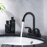 ZUN 4 Inch 2 Handle Centerset Bathroom Faucet,with Pop up Drain and 2 Water Supply Lines,Matte Black W124372192