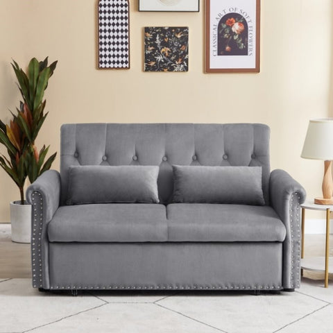 ZUN Artemax 55'' Modern Shiny Velvet Convertible Loveseat Sleeper Sofa Couch w/ 2 Lumbar Pillows, W668100736