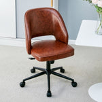 ZUN Modern home brown PU Office chair adjustable 360 &deg; swivel chair engineering plastic armless swivel W115194360