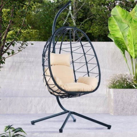 ZUN Egg Chair with Stand Indoor Outdoor Swing Chair Patio Wicker Hanging Egg Chair Hanging Basket Chair W87433841