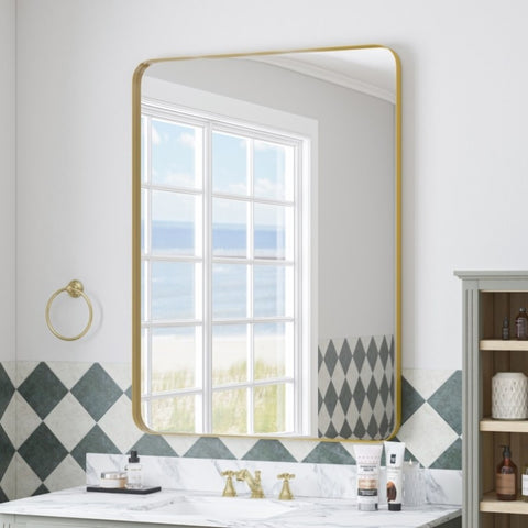 ZUN Wall Mirror 30x40 Inch Gold Rectangular Mirror Metal Framed Mirror Vanity Mirror Dressing Mirror, W1435107734