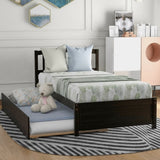 ZUN Twin size Platform Bed Wood Bed Frame with Trundle, Espresso WF194302AAP