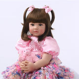 ZUN 24" Beautiful Simulation Baby Golden Curly Girl Wearing Colorful Print Skirt Doll 32072989