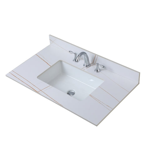 ZUN Montary 37inch bathroom vanity top stone white gold new style tops with rectangle undermount ceramic W509128655