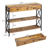 ZUN 3 Tier Console Table Entryway with Drawer and 2 Open Storage, Industrial Sofa Table with Storage 75745360
