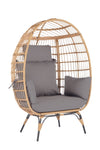 ZUN Wicker Egg Chair, Oversized Indoor Outdoor Lounger for Patio, Backyard, Living Room w/ 5 Cushions, W87469066