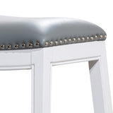 ZUN 30" Bar Height Saddle Stool, White Finish, Gray Leather Seat B046109805