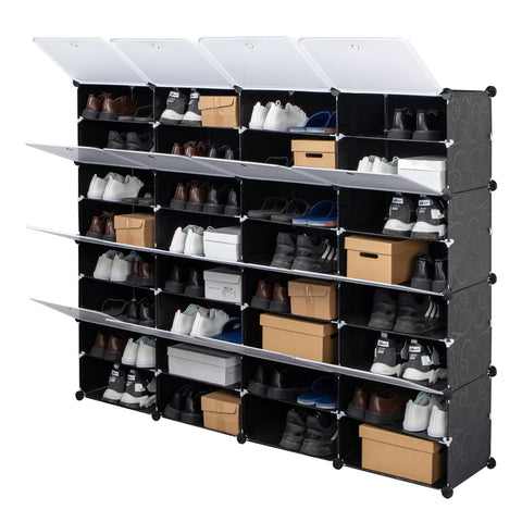 ZUN 8-Tier Portable 64 Pair Shoe Rack Organizer 32 Grids Tower Shelf Storage Cabinet Stand Expandable 65115046