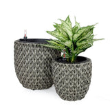 ZUN 2-Pack Self-watering Wicker Planter - Garden Decoration Pot - Round - Gray B046P144667