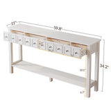 ZUN Long Console Table Entryway Table with Different Size Drawers and Bottom Shelf, White Narrow Storage 25392262