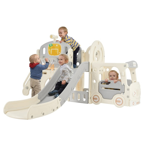 ZUN Kids Slide Playset Structure 9 in 1, Freestanding Castle Climbing Crawling Playhouse with Slide, PP307713AAK