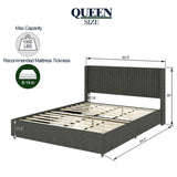 ZUN Anna Queen Size Gray Linen Upholstered Wingback Platform Bed with Patented 4 Drawers Storage, Modern B083115499