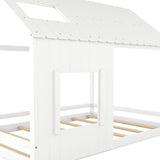 ZUN Full Size House Bed with Roof and Window - White WF296898AAK