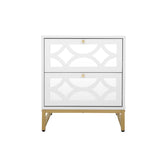 ZUN 2 drawer nightstand,Small Bedside Table with 2 Drawers,White Mirrored Nightstand,with Gold Legs, W68849889