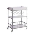 ZUN Rolling Kitchen Cart with Three Tier Storage and Four Wine Bottle Rack - White and Silver Metal B107131417
