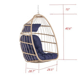 ZUN Outdoor Garden Rattan Egg Swing Chair Hanging Chair WOOD + DARK BLUE W87472212