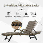 ZUN Outdoor PE Wicker Chaise Lounge with Armrest- Set of 2 Patio Reclining Chair Furniture Set Beach W1859109912
