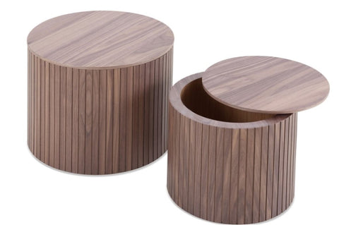 ZUN MDF nested table set 2 pieces, handcrafted round coffee table in living/lounge area, walnut color W2085123994