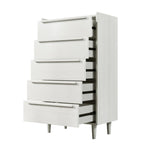 ZUN Modern Style Wood Grain 5-Drawer Chest with Solid Wood Legs, White WF298993AAW