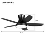 ZUN 46 Inch Black Flush Mount Ceiling Fan with Light and Remote Control, Low Profile Ceiling Fan with 5 W113639942