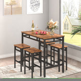 ZUN Bar table set 5PC Dinging table set with high stools, structural strengthening, industrial style 08496118